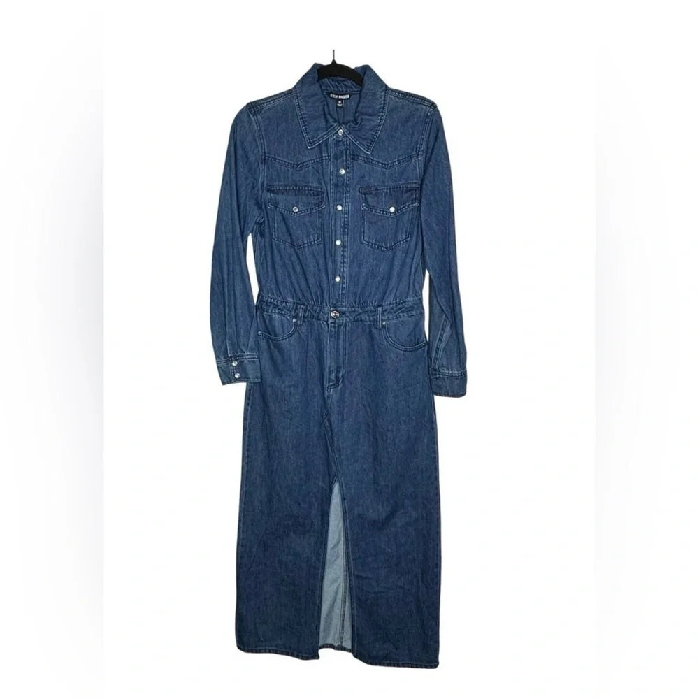 NWT Steve Madden "Dakoda" Denim Maxi Dress Pearl Snap – Size 6 - Picture 7 of 12
